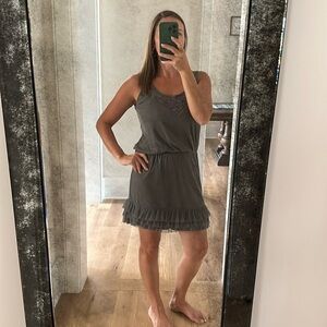 Gray ruffles and embroidered tank dress